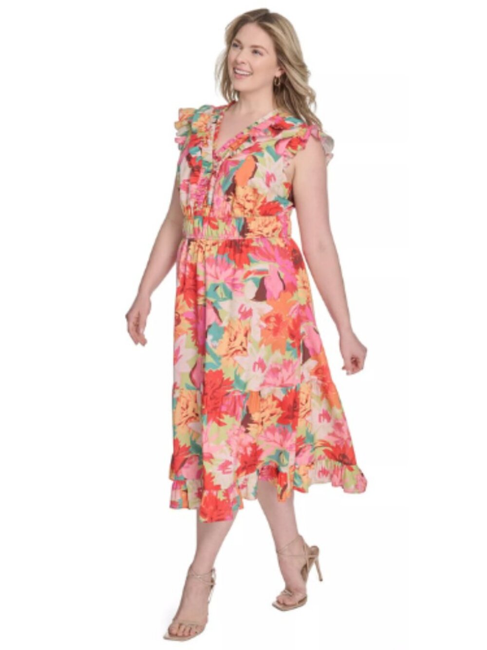 Vince Camuto Cream Floral Multi Evening Event Dress Size 16